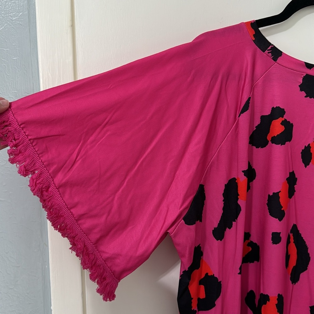 NWT Southern Stitch pink cheetah top with fringe - Picture 8 of 11